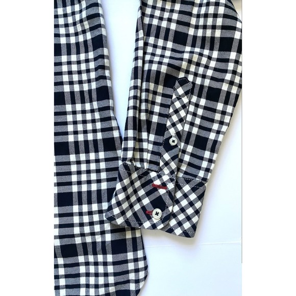 Talbots Shirt Button Up Top Small  Black White Plaid Long Sleeve - Picture 7 of 8